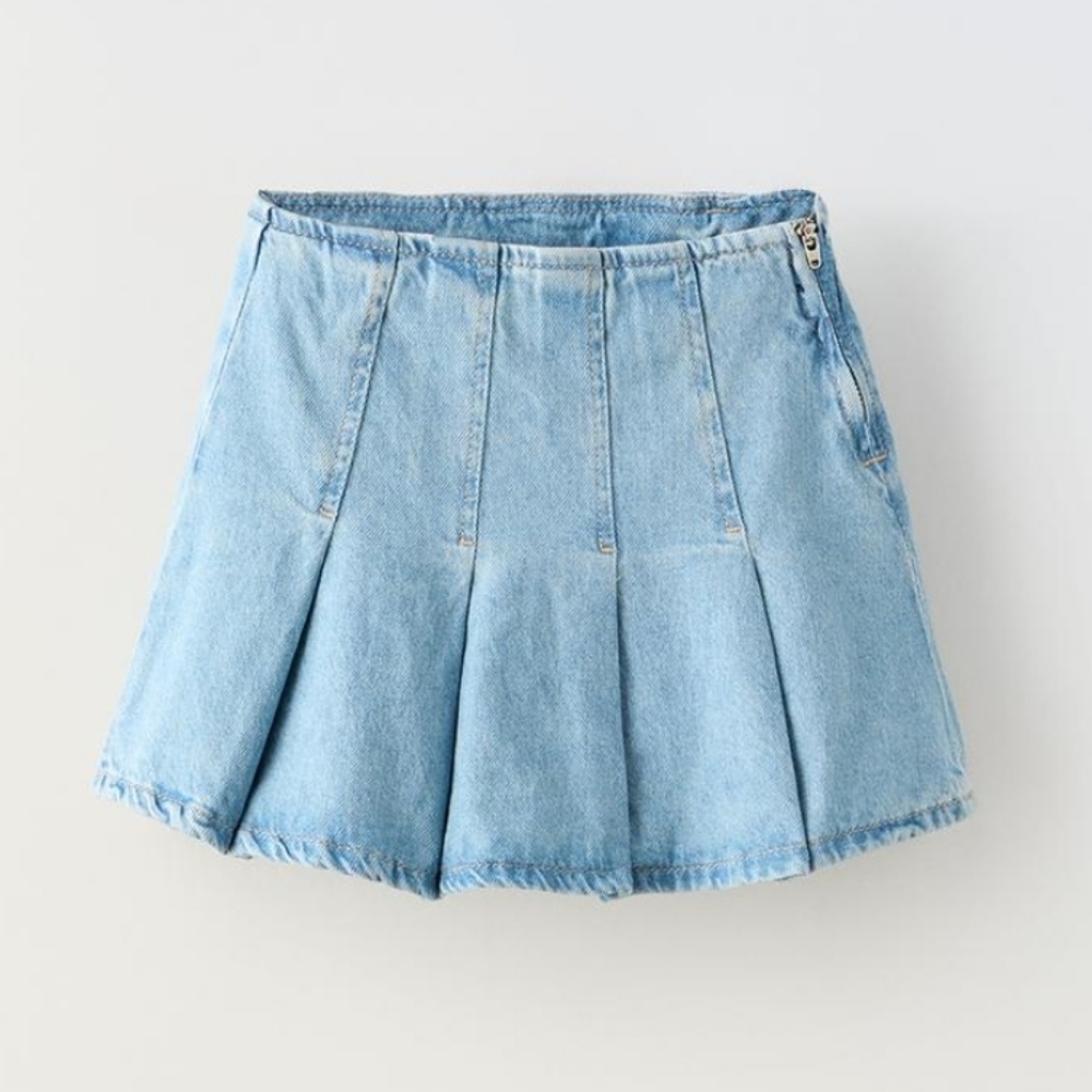 Zara girls Denim box pleat Mini skirt